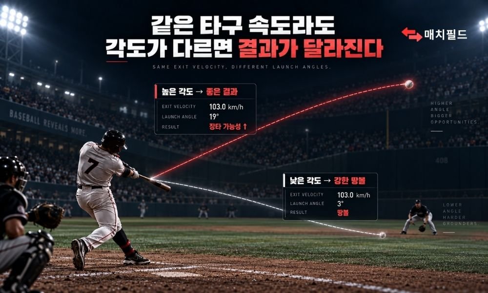야구 타율 분석에서 같은 타구 속도라도 발사각에 따라 결과가 달라지는 이미지