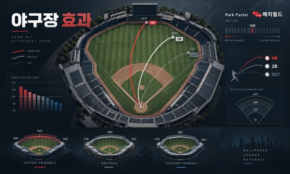 야구장 효과와 Park Factor를 설명하는 야구 데이터 인포그래픽