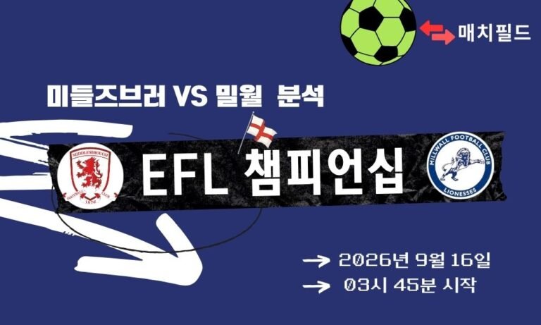 2026년 9월 16일 미들즈브러 vs 밀월 EFL 챔피언십 분석