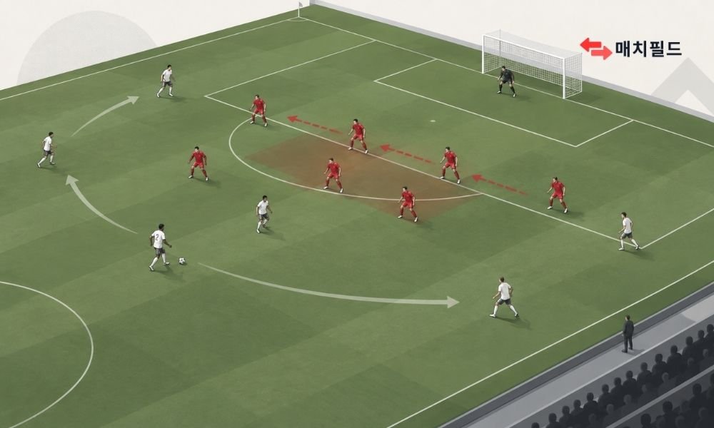 축구 수비 조직의 중앙 공간 보호와 측면 유도