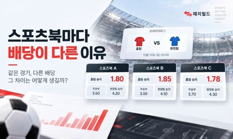스포츠북마다 배당이 다른 이유를 보여주는 배당 비교 이미지