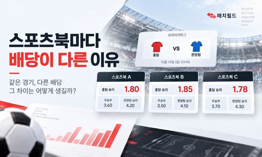 스포츠북마다 배당이 다른 이유를 보여주는 배당 비교 이미지