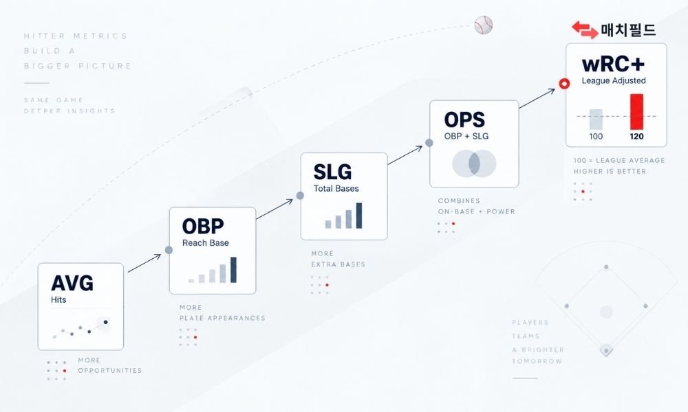 AVG OBP SLG OPS wRC+로 보는 야구 타자 공격력
