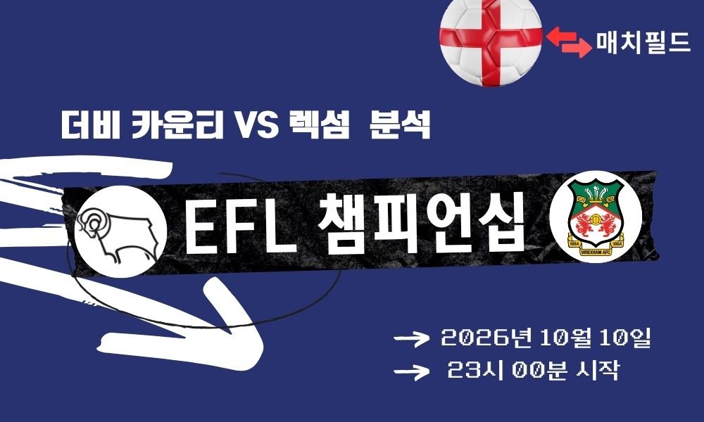2026년 10월 10일 더비 카운티 vs 렉섬 EFL 챔피언십 분석